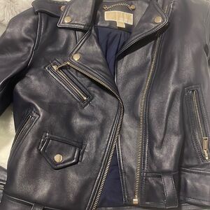 navy micheal kors leather jacket